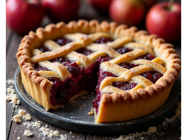Close-up of a rustic autumn fruit pie