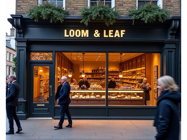 Exterior view of Loom & Leaf Provisions shopfront on Borough High Street, London, with artisanal displays visible through windows.