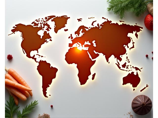 Interactive map indicating sourcing locations across the globe with high-quality ingredients depicted near London
