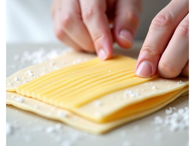 Delicate hands meticulously folding butter into dough for pastry lamination, capturing a moment of precision.