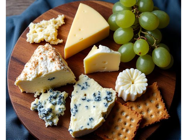 Artisan cheese board with various textures and colors