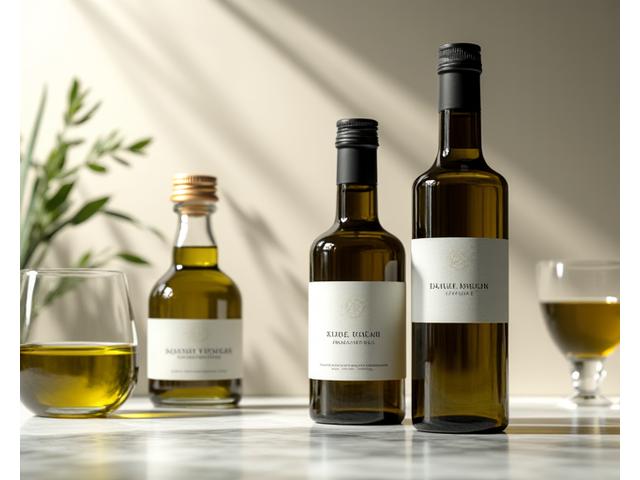 Rows of elegant bottles of olive oil and balsamic vinegar