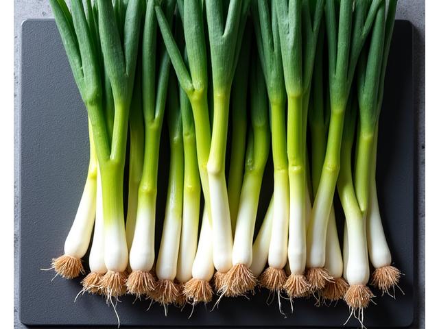 Bunches of fresh spring onions
