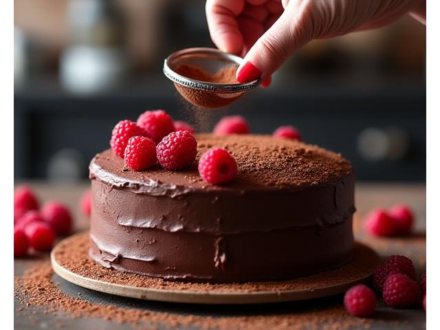 Exquisite vegan chocolate cake being decorated
